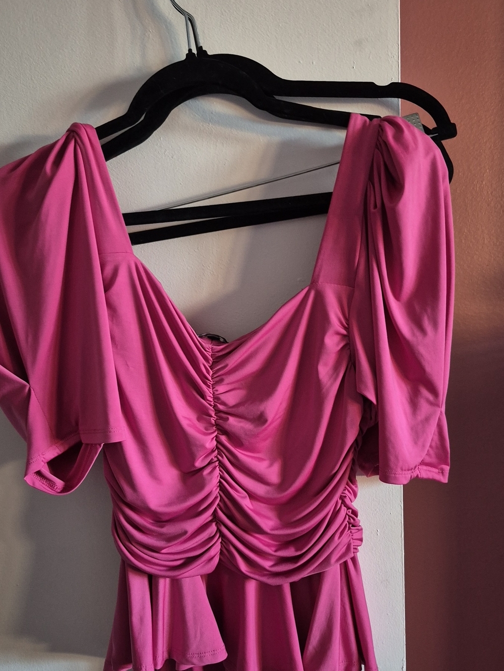 Express Fuchsia Ruched V-Neck Blouse